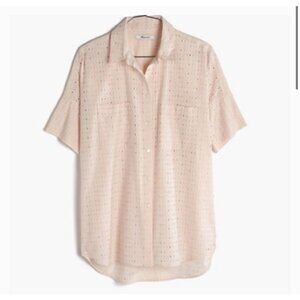 Madewell Eyelet Courier Shirt Oversized Pale Pink Classic Button Down